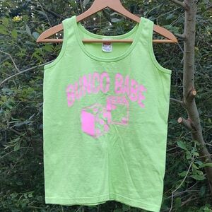 90's Bunco Babe Cotton Tank, Small, Electric Green